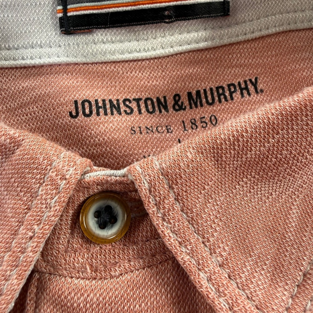 Johnston & Murphy Mens Pink Slub Modal Blend Polo Shirt Large Triple Stitch - Picture 9 of 10